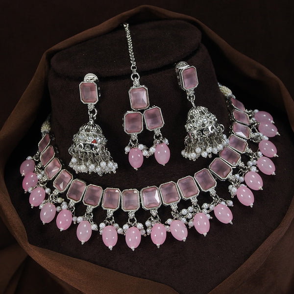LALSO  Rhodium plated Necklace Jewelry Set With Maangtika