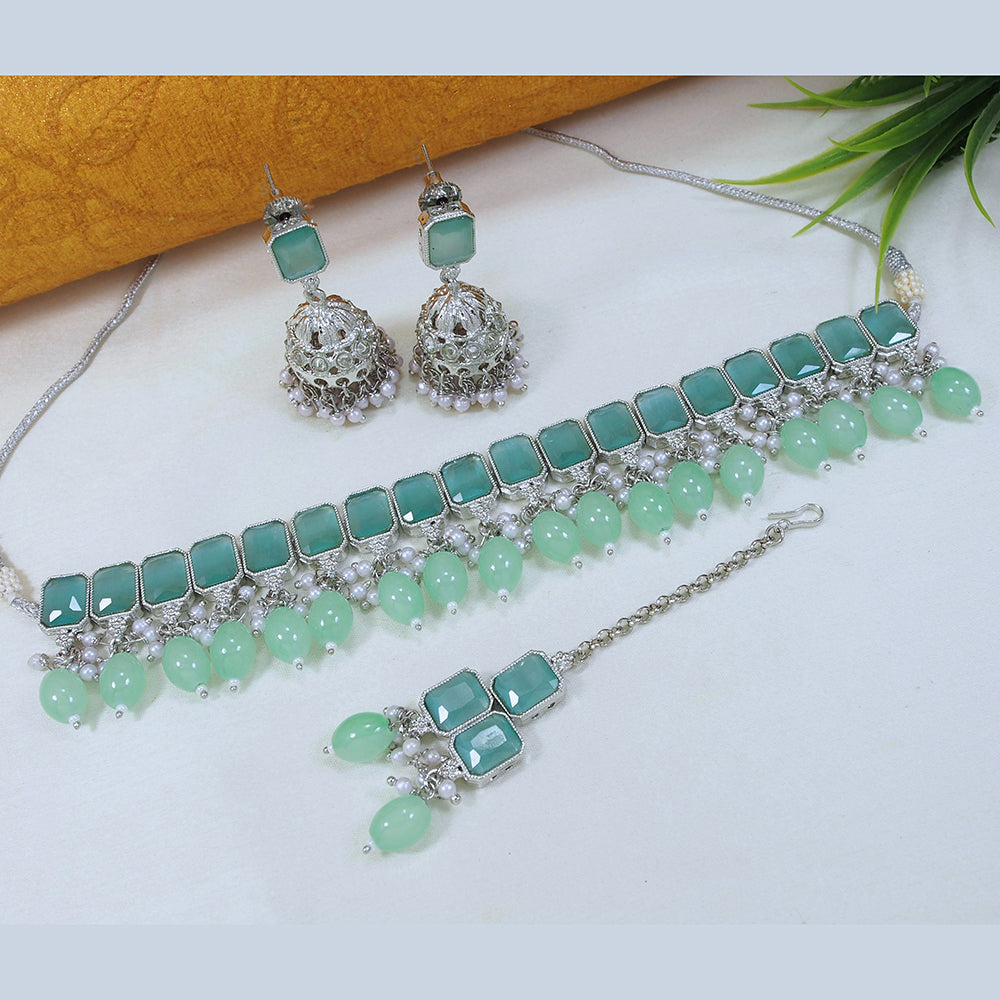 LALSO  Rhodium plated Necklace Jewelry Set With Maangtika