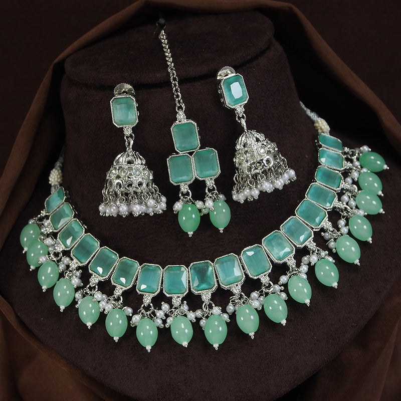 LALSO  Rhodium plated Necklace Jewelry Set With Maangtika