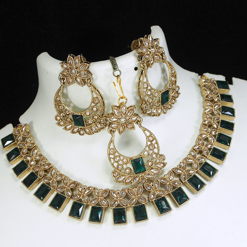 LALSO Stunning Gold plated AD/Zircon Work Necklace Jewelry Set With Maangtika