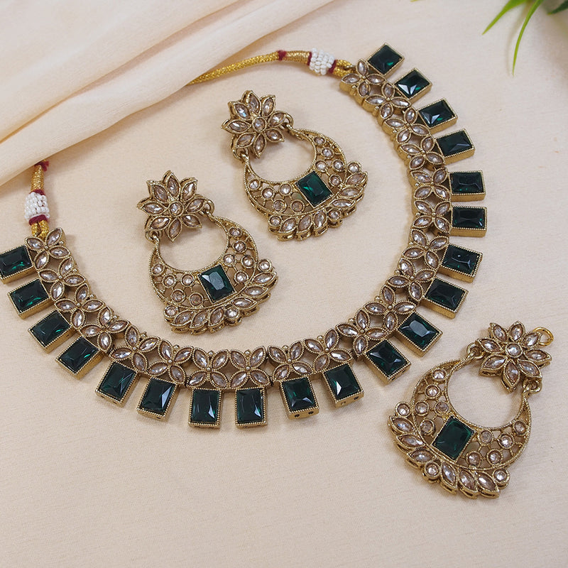 LALSO Stunning Gold plated AD/Zircon Work Necklace Jewelry Set With Maangtika