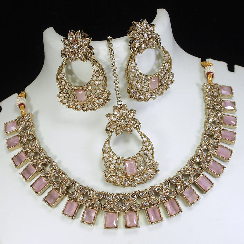 LALSO Stunning Gold plated AD/Zircon Work Necklace Jewelry Set With Maangtika