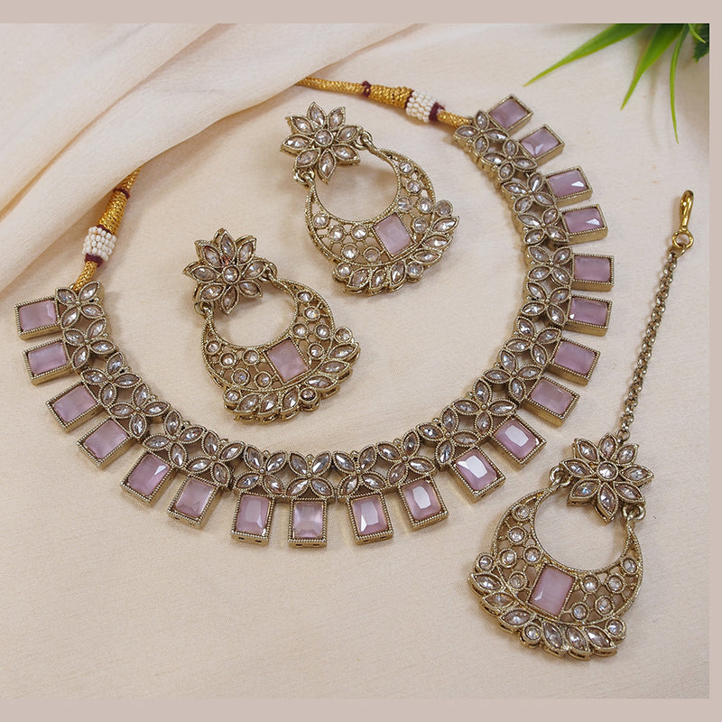 LALSO Stunning Gold plated AD/Zircon Work Necklace Jewelry Set With Maangtika