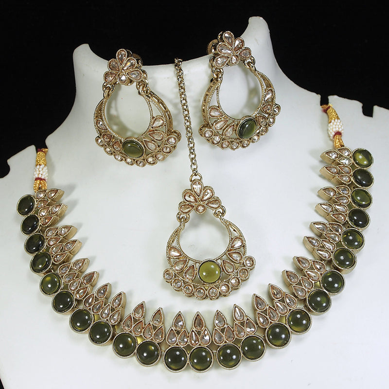 LALSO Stunning Gold plated AD/Zircon Work Necklace Jewelry Set With Maangtika