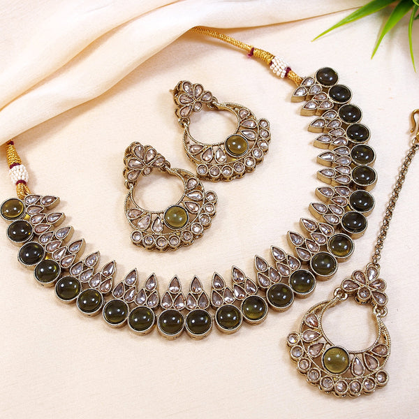 LALSO Stunning Gold plated AD/Zircon Work Necklace Jewelry Set With Maangtika