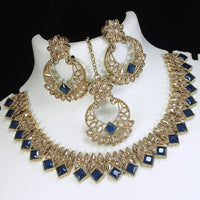 LALSO Stunning Montana  Gold plated AD/Zircon Work Necklace Jewelry Set With Maangtika