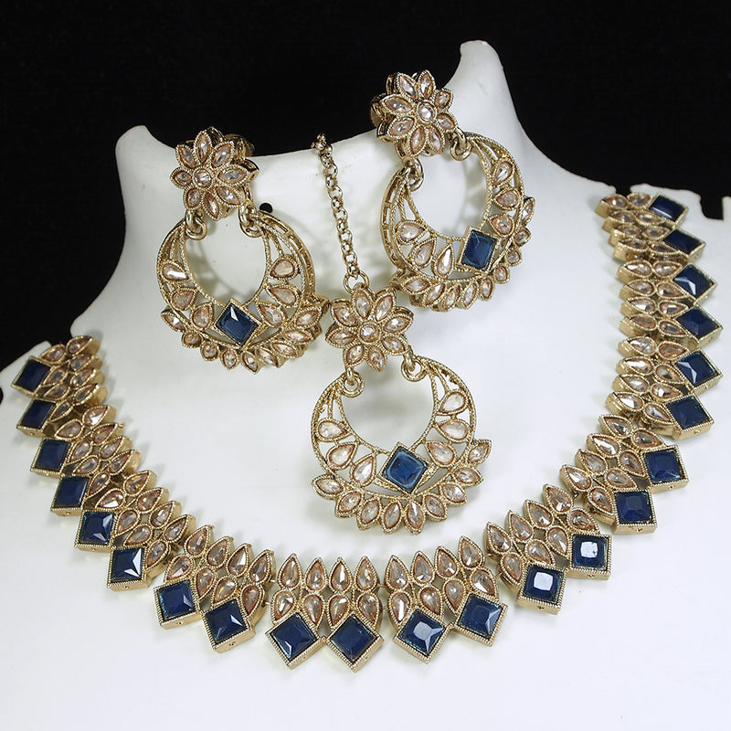 LALSO Stunning Montana  Gold plated AD/Zircon Work Necklace Jewelry Set With Maangtika