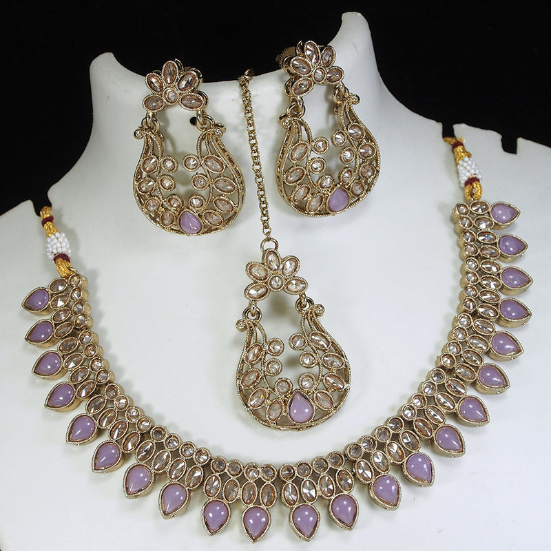 LALSO Champaigne Gold Antique Gold plated AD/Zircon Work Necklace Jewelry Set With Maangtika