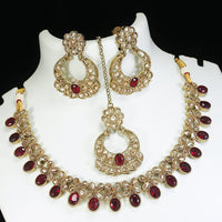 LALSO Champaigne Gold Antique Gold plated AD/Zircon Work Necklace Jewelry Set With Maangtika