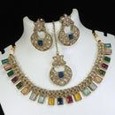 LALSO Champaigne Gold Antique Gold plated AD/Zircon Work Necklace Jewelry Set With Maangtika