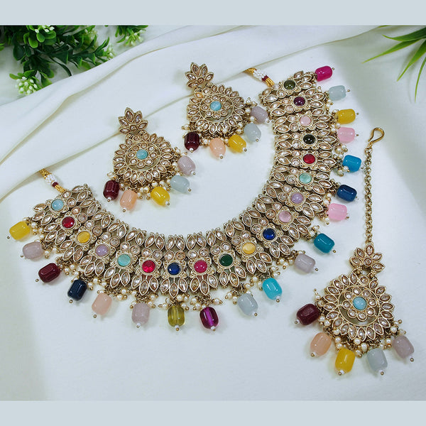 LALSO Designer  Gold plated Zircon Work Necklace Jewelry Set With Maangtika