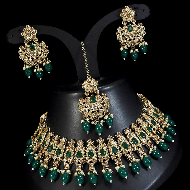 LALSO Stunning Gold plated Zircon Work Necklace Jewelry Set With Maangtika