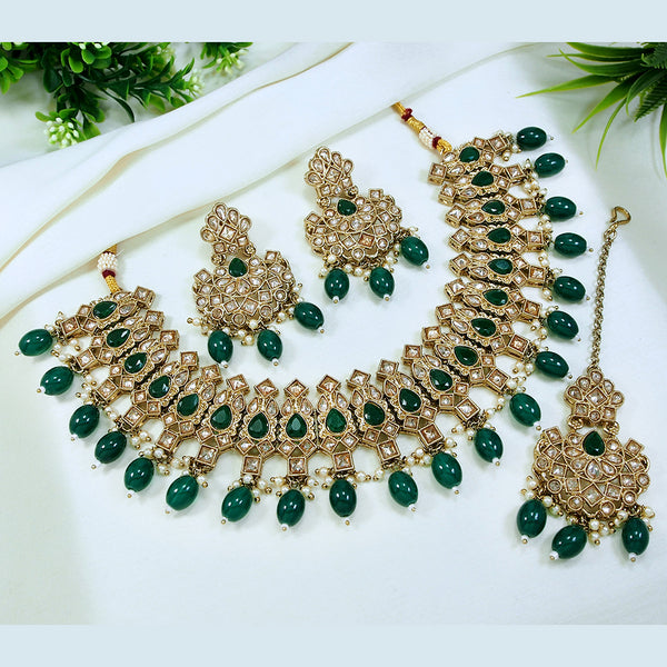 LALSO Stunning Gold plated Zircon Work Necklace Jewelry Set With Maangtika
