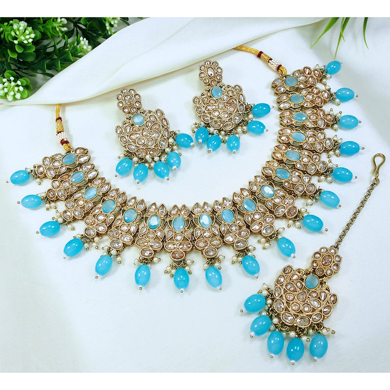 LALSO Stunning Gold plated Zircon Work Necklace Jewelry Set With Maangtika