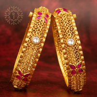 Raddhi Jewels Designer Premium Quality Rajwadi Gold Plated Brass Openable Kada/Bangles Set