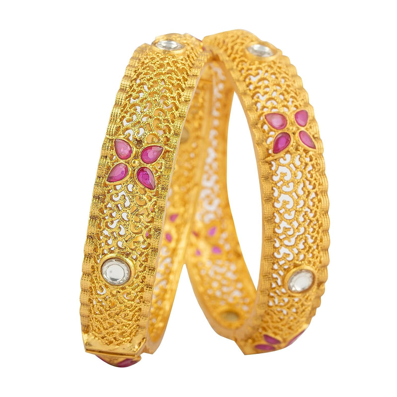 Raddhi Jewels Designer Premium Quality Rajwadi Gold Plated Brass Openable Kada/Bangles Set