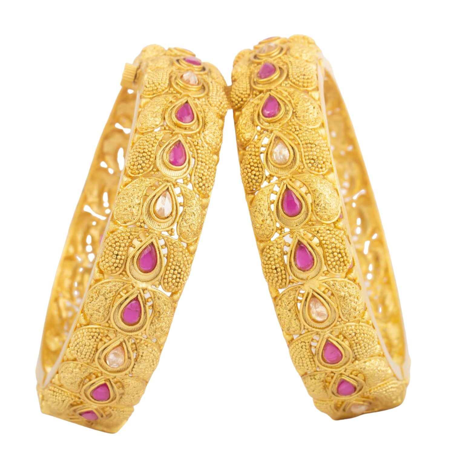 Raddhi Jewels Designer Premium Quality Rajwadi Gold Plated Brass Openable Kada/Bangles Set