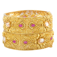 Raddhi Jewels Designer Premium Quality Rajwadi Gold Plated Brass Openable Kada/Bangles Set