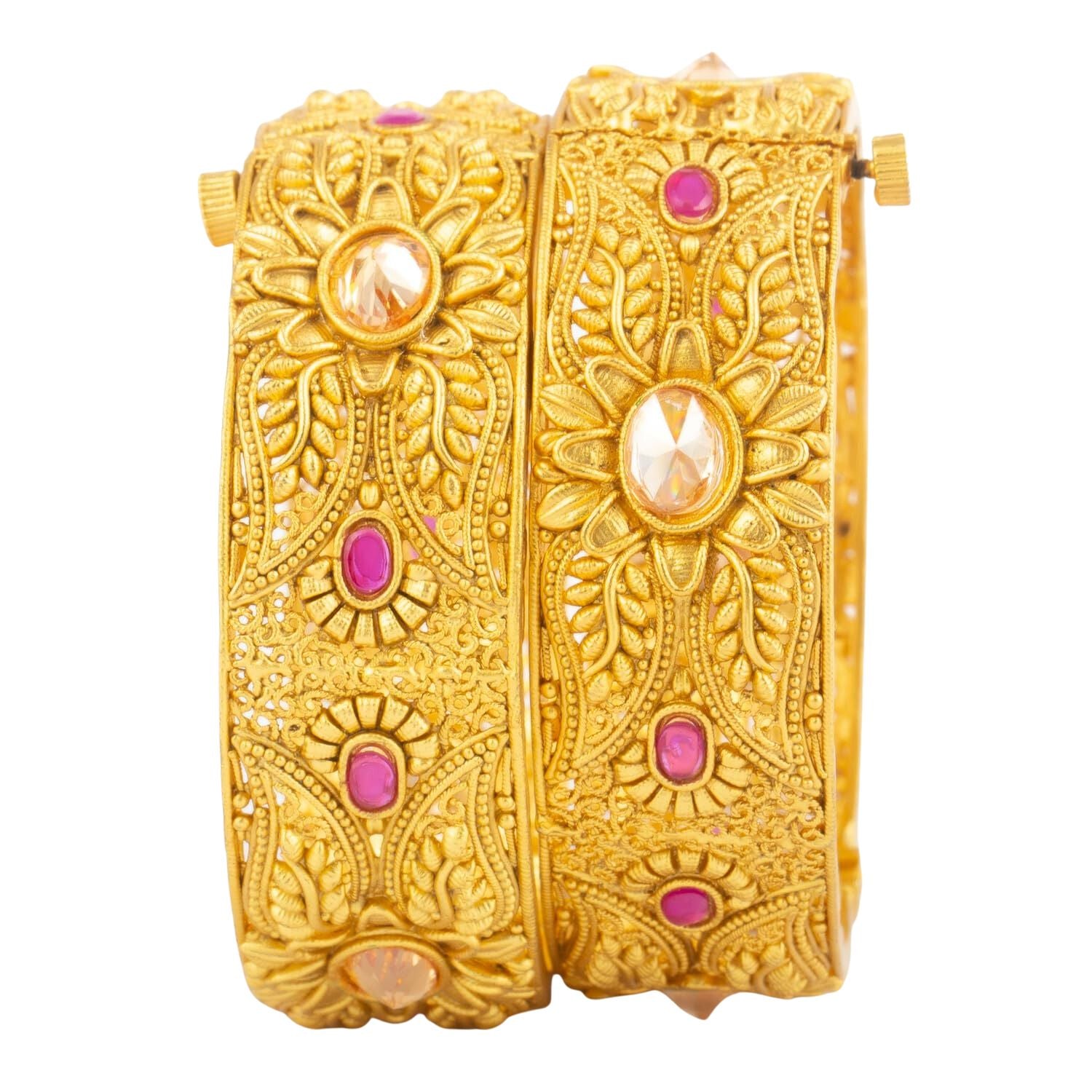 Raddhi Jewels Designer Premium Quality Rajwadi Gold Plated Brass Openable Kada/Bangles Set