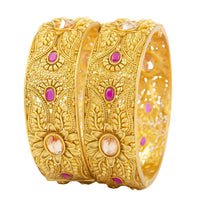 Raddhi Jewels Designer Premium Quality Rajwadi Gold Plated Brass Openable Kada/Bangles Set