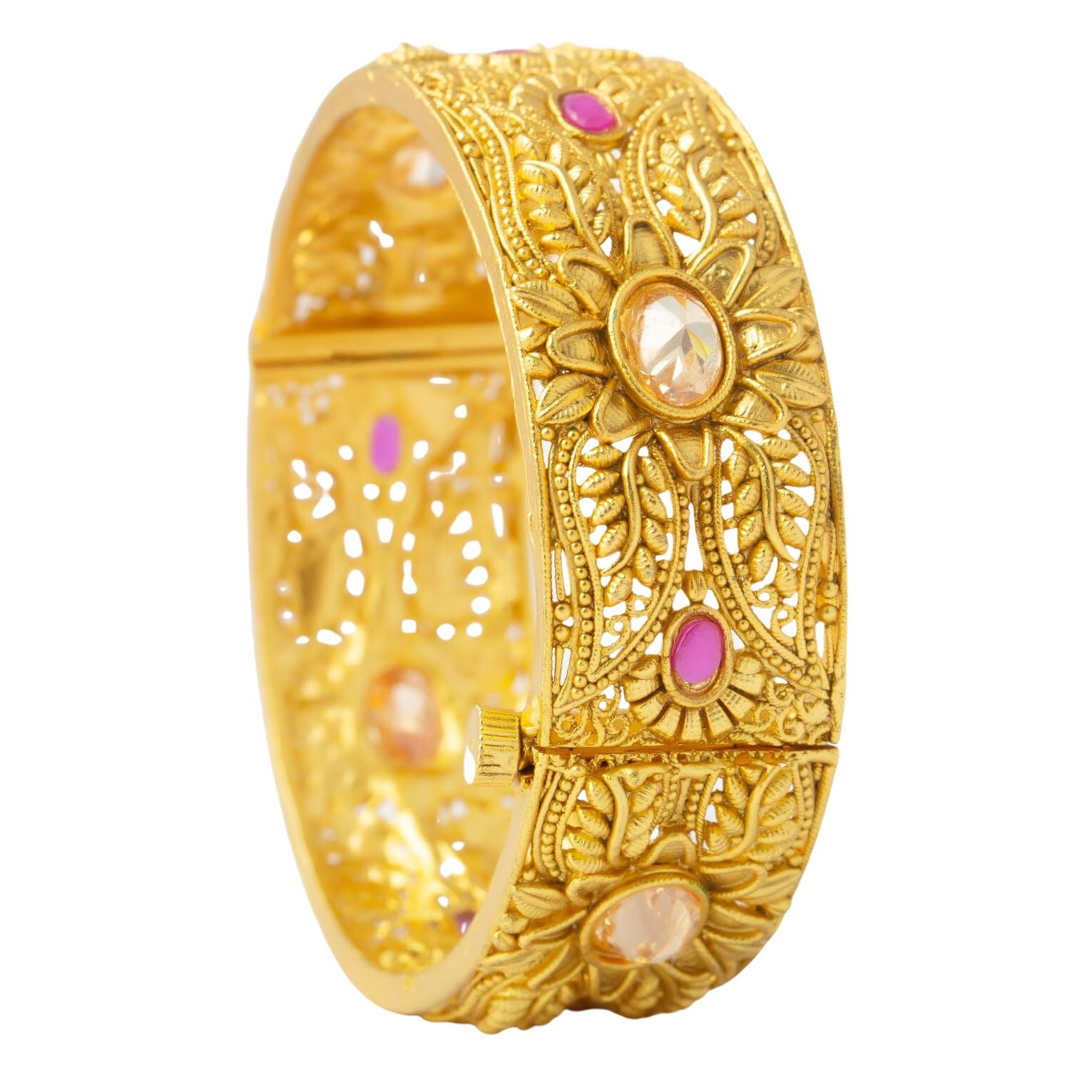 Raddhi Jewels Designer Premium Quality Rajwadi Gold Plated Brass Openable Kada/Bangles Set