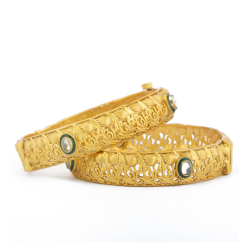 Raddhi Jewels Designer Premium Quality Rajwadi Gold Plated Brass Openable Kada/Bangles Set