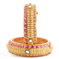 Raddhi Jewels Designer Premium Quality Rajwadi Gold Plated Brass Openable Kada/Bangles Set