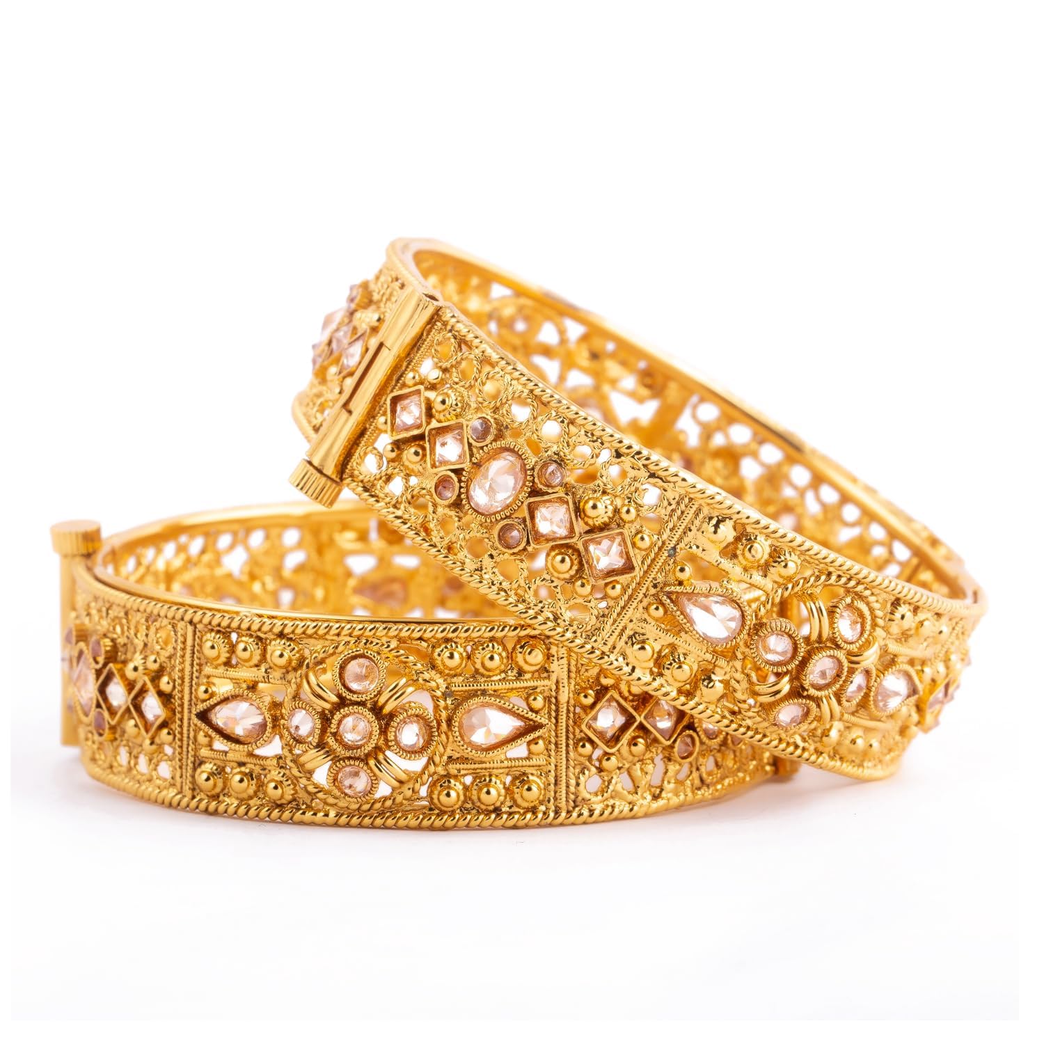 Raddhi Jewels Designer Premium Quality Rajwadi Gold Plated Brass Openable Kada/Bangles Set