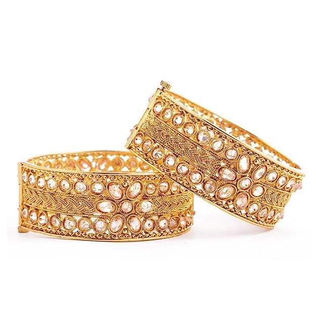 Raddhi Jewels Designer Premium Quality Rajwadi Gold Plated Brass Openable Kada/Bangles Set