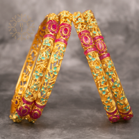 Raddhi Jewels Designer Premium Quality Rajwadi Gold Plated Brass Openable Kada/Bangles Set