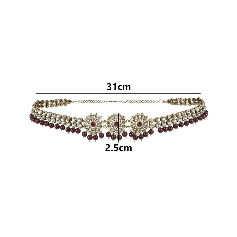 Etnico Gold Plated Traditional Floral Design Kundan & Pearl Adjustable Kamarband/Belly Chain/Waist Belt For Women (B033M)