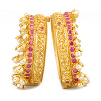 Raddhi Jewels Designer Premium Quality Rajwadi Gold Plated Brass Openable Kada/Bangles Set