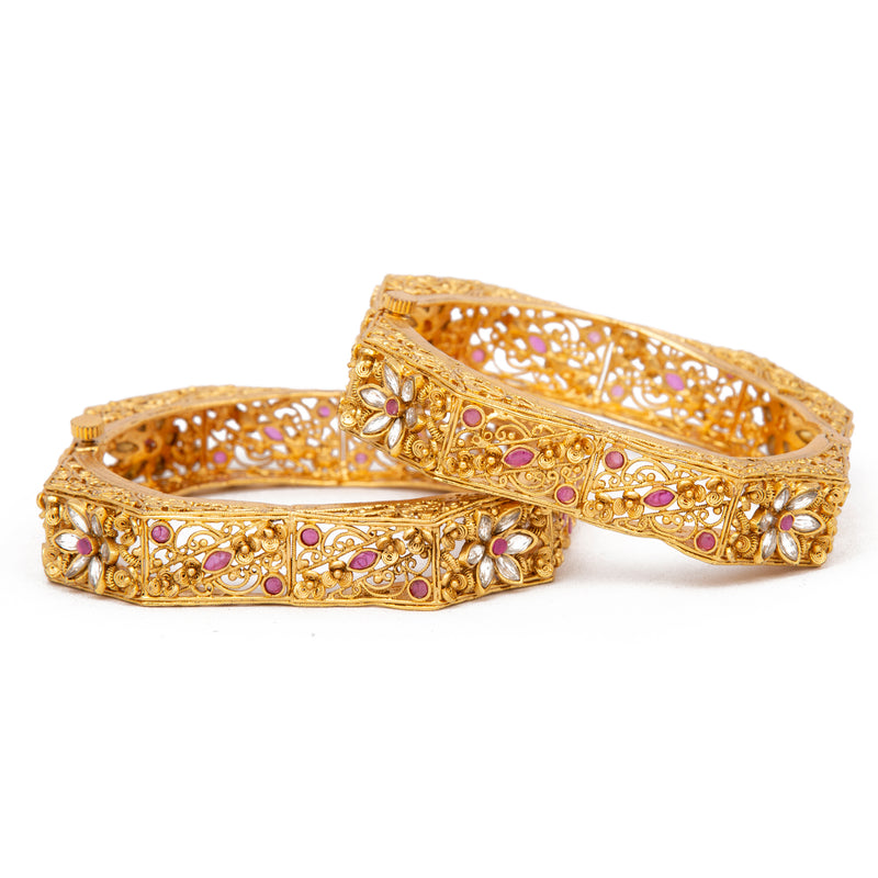 Raddhi Jewels Designer Premium Quality Rajwadi Gold Plated Brass Openable Kada/Bangles Set