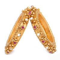 Raddhi Jewels Designer Premium Quality Rajwadi Gold Plated Brass Openable Kada/Bangles Set