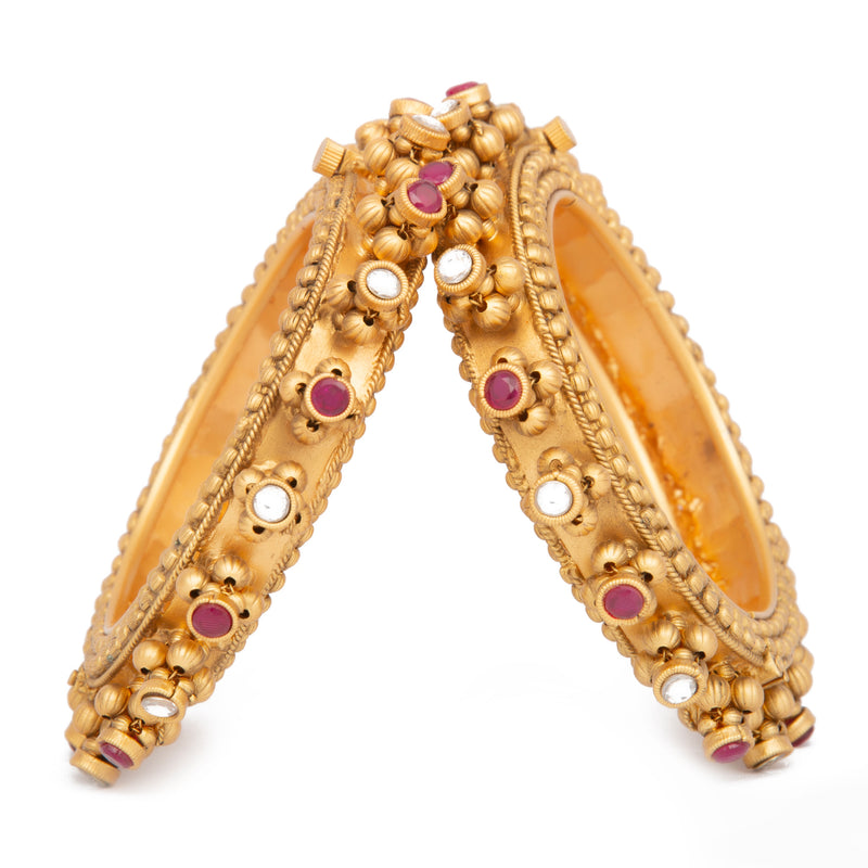 Raddhi Jewels Designer Premium Quality Rajwadi Gold Plated Brass Openable Kada/Bangles Set