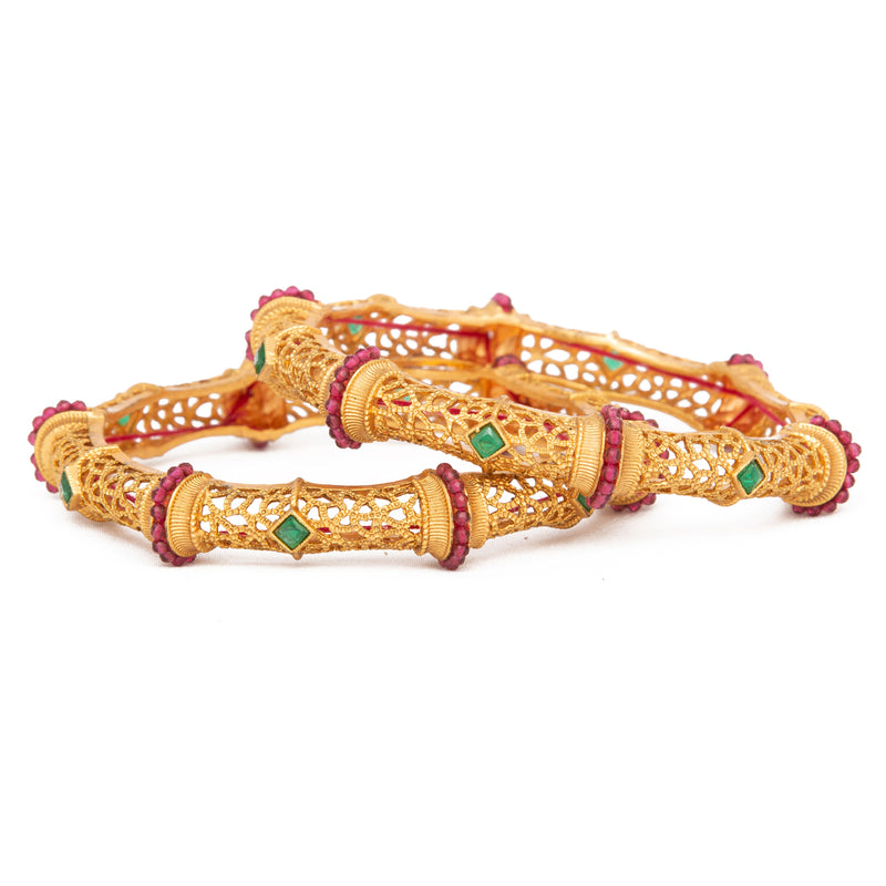 Raddhi Jewels Designer Premium Quality Rajwadi Gold Plated Brass Openable Kada/Bangles Set