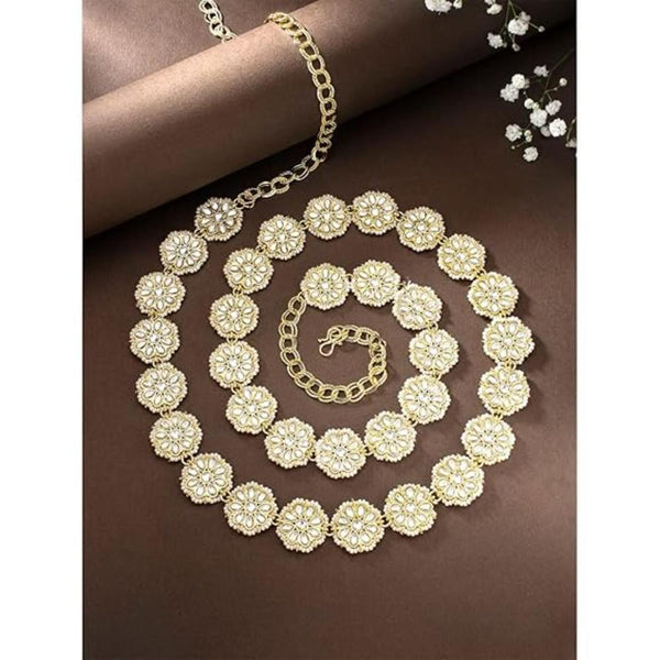 Etnico Gold Plated Traditional Floral Design Kundan & Pearl Adjustable Kamarband/Belly Chain/Wait Belt For Women (B042W)