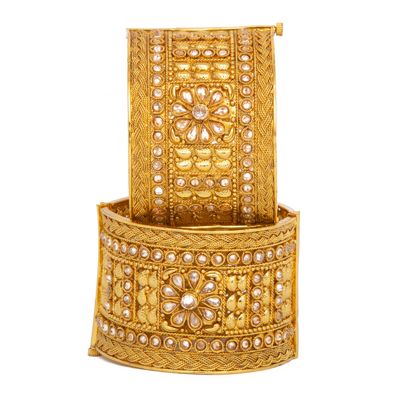 Raddhi Jewels Designer Premium Quality Rajwadi Gold Plated Brass Openable Kada/Bangles Set
