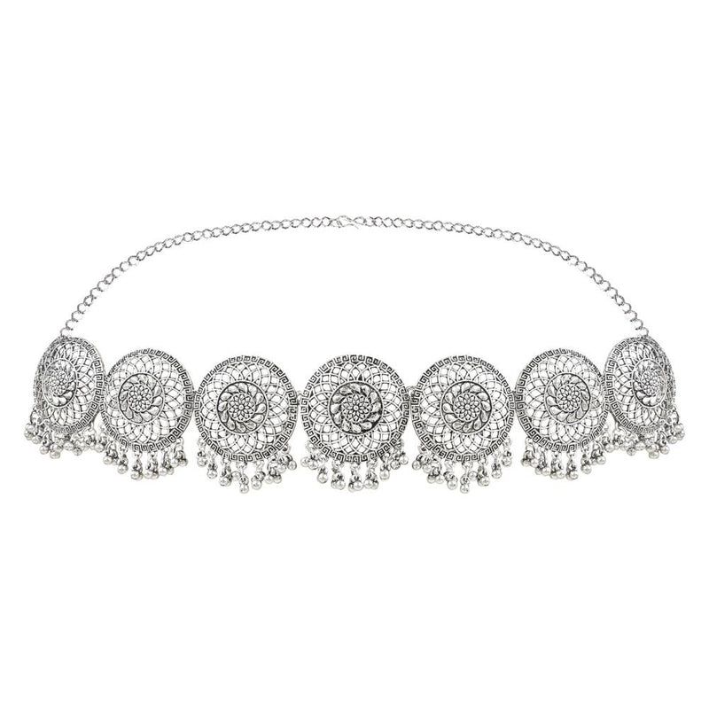 Etnico Navratri Ethnic Silver Oxidised Traditional Adjustable Boho Waist Chain/Belly Chain/Kamarband For Women (Style 4)