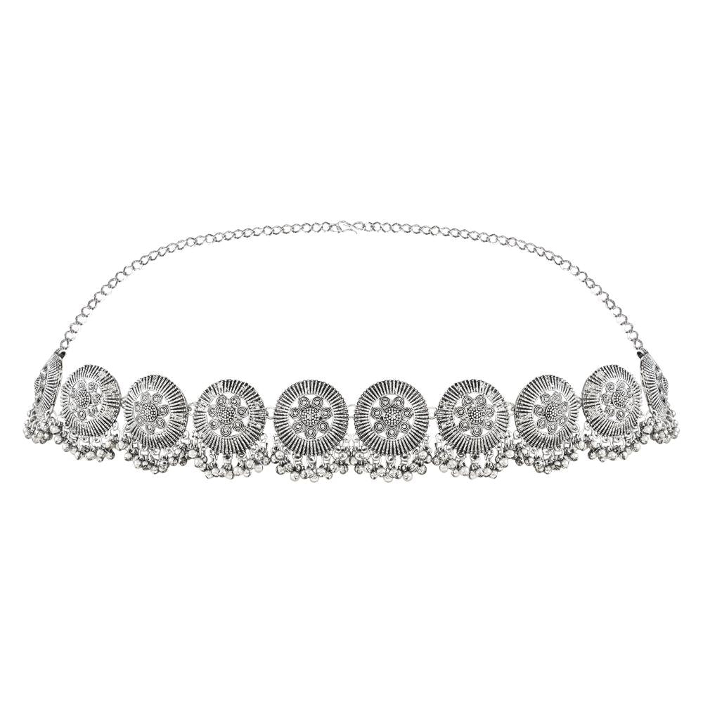 Etnico Navratri Ethnic Silver Oxidised Traditional Adjustable Boho Waist Chain/Belly Chain/Kamarband For Women (Style-3)