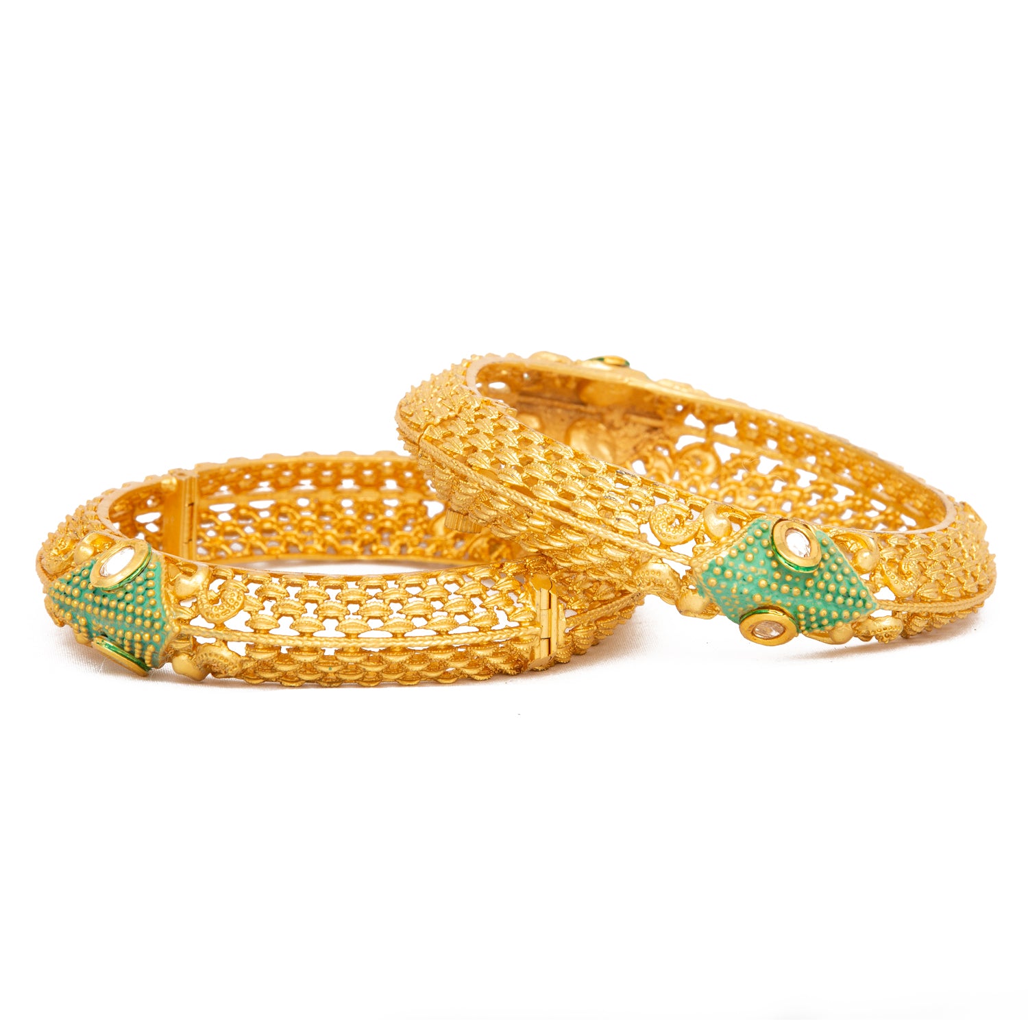 Raddhi Jewels Designer Premium Quality Rajwadi Gold Plated Brass Openable Kada/Bangles Set