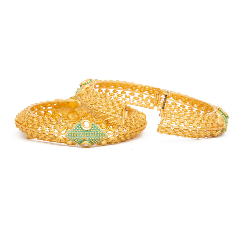 Raddhi Jewels Designer Premium Quality Rajwadi Gold Plated Brass Openable Kada/Bangles Set