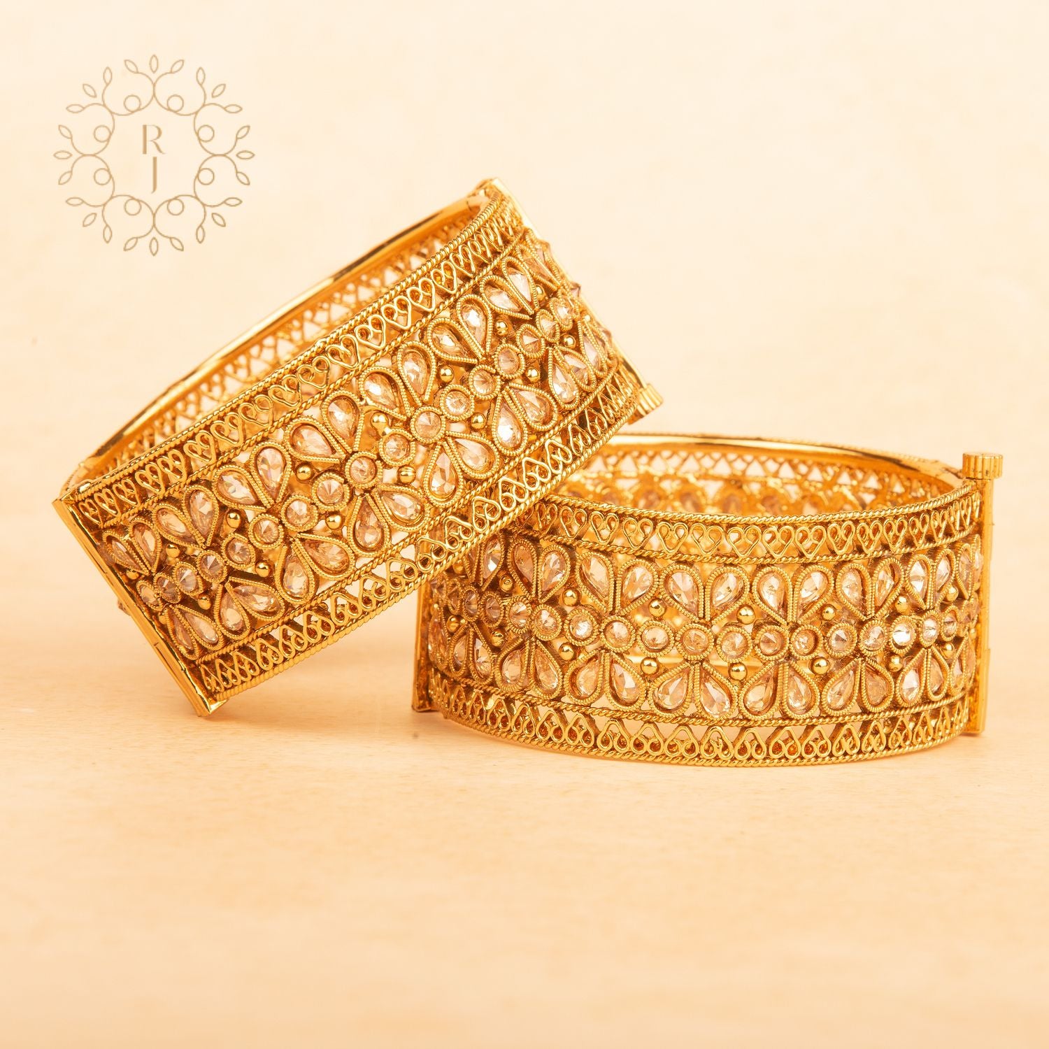 Raddhi Jewels Designer Premium Quality Rajwadi Gold Plated Brass Openable Kada/Bangles Set