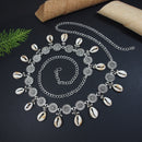 Etnico Navratri Eathnic Silver Oxidised Floral Design Handcrafted With Shell and Ghungroo Adjustable Kamarband/Belly Chain For Women (B060S)