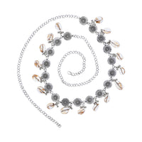 Etnico Navratri Eathnic Silver Oxidised Floral Design Handcrafted With Shell and Ghungroo Adjustable Kamarband/Belly Chain For Women (B060S)
