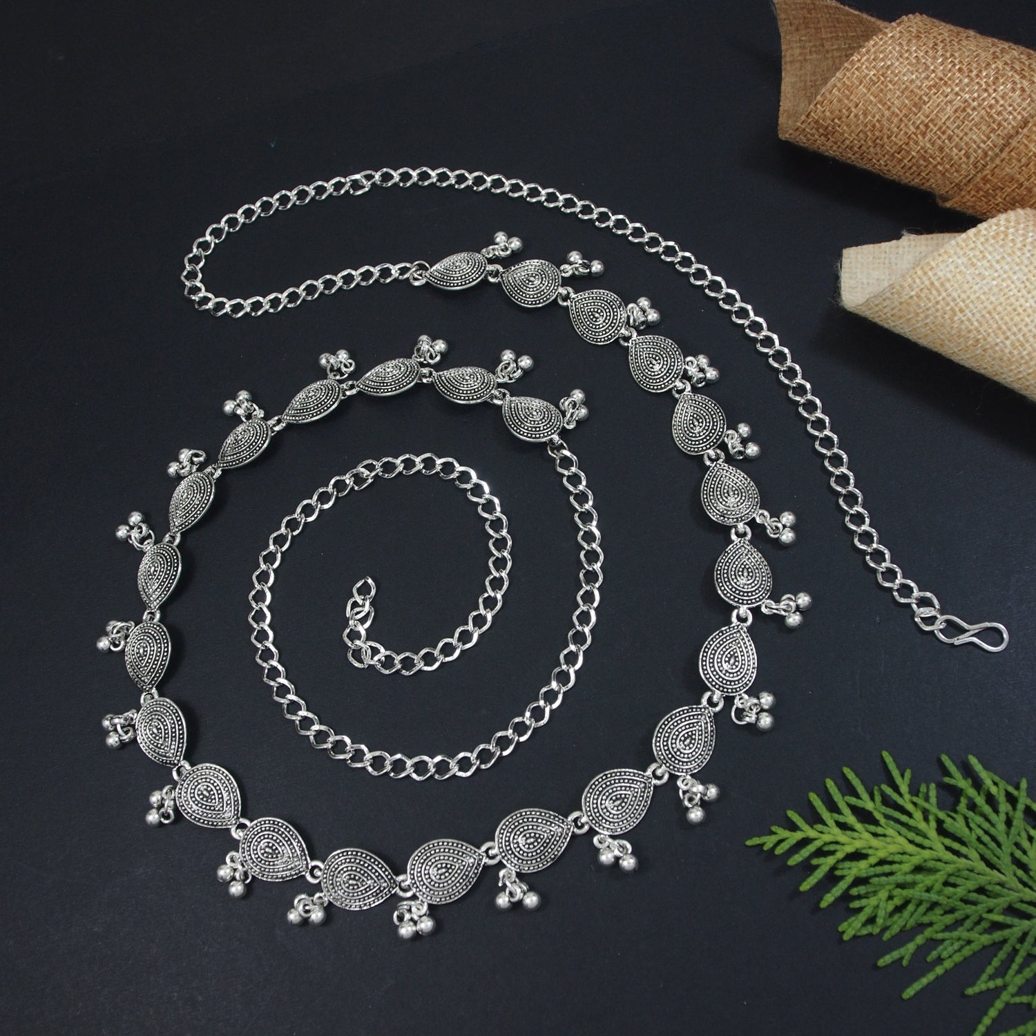 Etnico Navratri Ethnic Silver Oxidised Traditional Adjustable Boho Waist Chain/Belly Chain/Kamarband For Women (B063S)