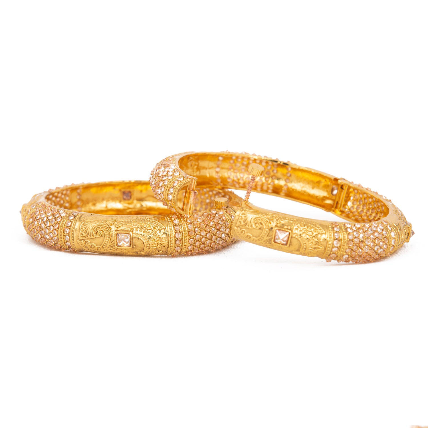 Raddhi Jewels Designer Premium Quality Rajwadi Gold Plated Brass Openable Kada/Bangles Set