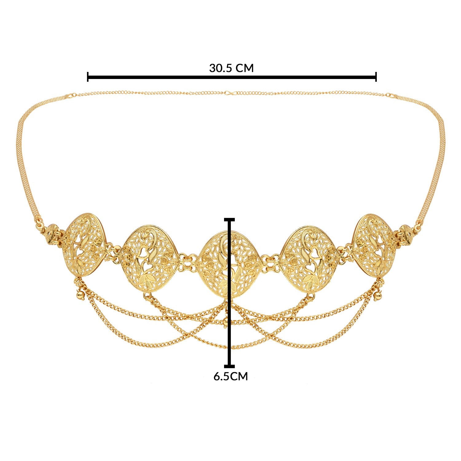 Etnico Gold Plated Traditional Multi Layered Adjustable Boho Waist Chain/Belly Chain/Kamarband For Women