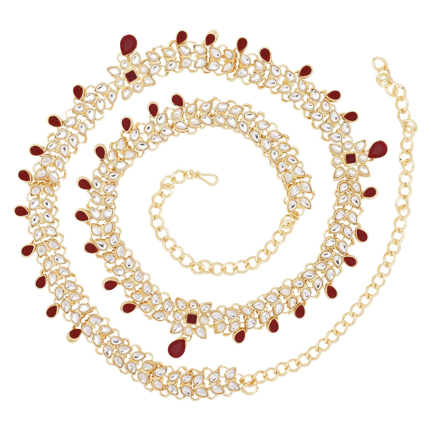 Etnico Gold Plated Traditional Kundan Adjustable Waist Chain/Belly Chain/Kamarband For Women