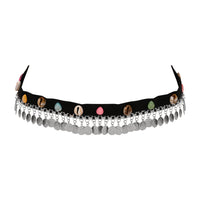 Etnico Navratri Silver Oxidised Traditional Cowrie Shell & Coin Adjustable kamarband/Belly Chain/hip chain/Wait chain For Women (B072S)